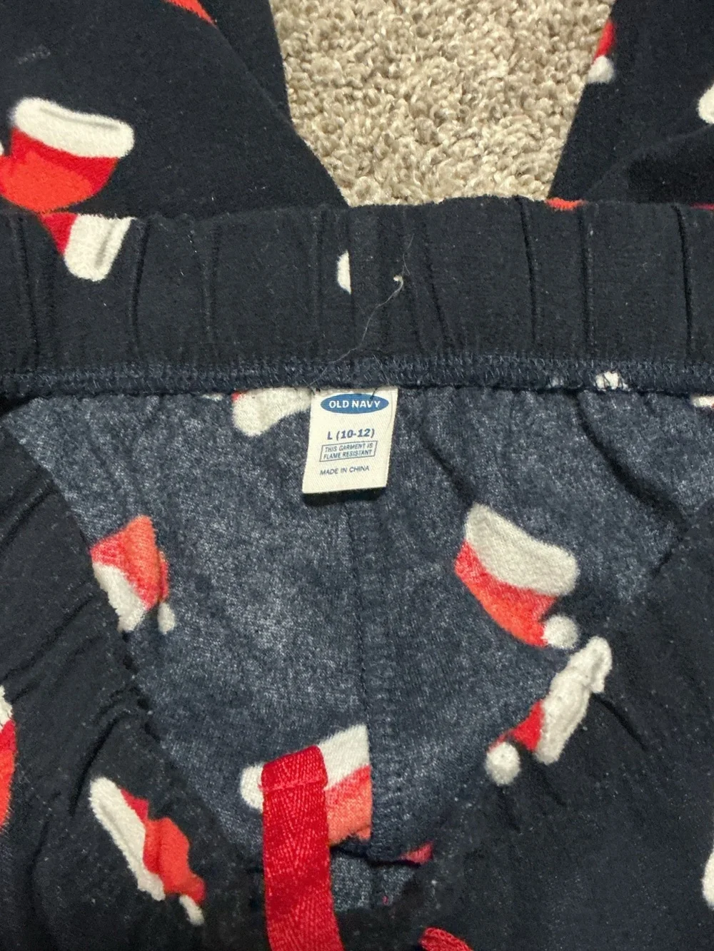 Old Navy Navy Kids Pajama Bottoms with Red Santa Hat Print